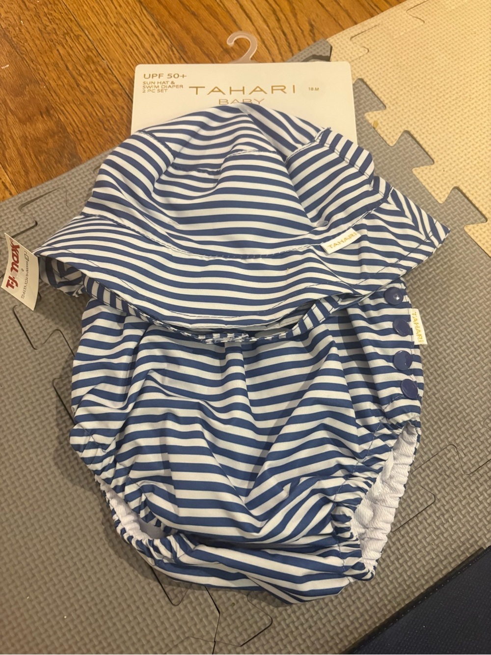 Tahari Blue and White Striped Sun Hat & Swim Diaper Set